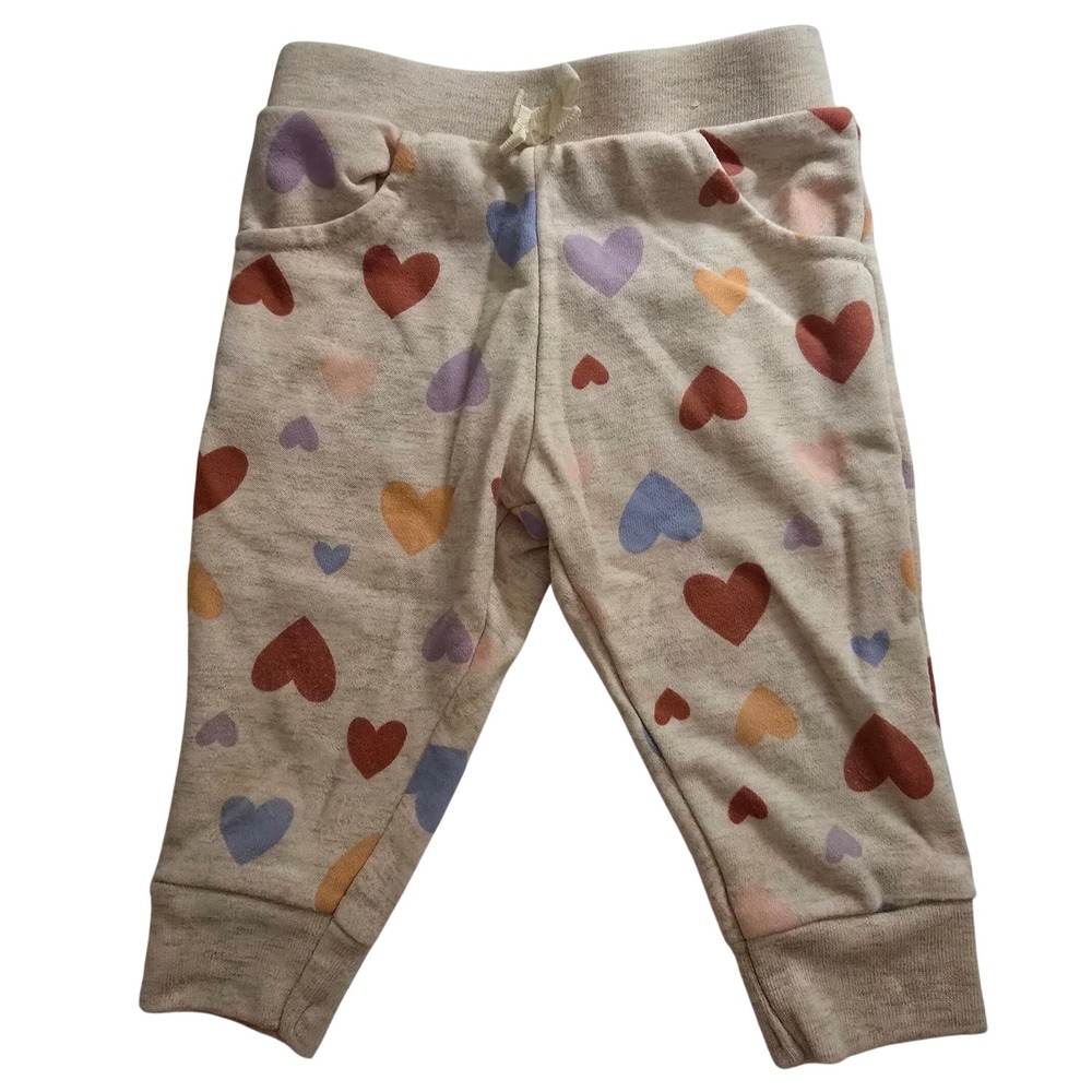Garanimals Baby Girl Heart Print Joggers Wheat Heather 6-9M Oatmeal Sweatpants